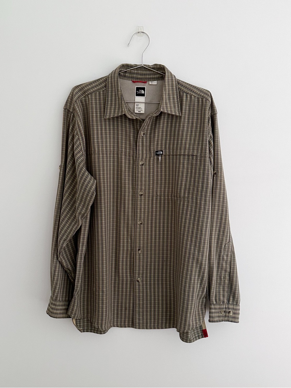 The North Face Plaid Flannel Shirt Men's M Olive Blue Big Shirt Oversized